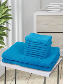 KOPA - 10Pc Quick Dry 100% Cotton Soft Terry Towel -2Pc Bath, 8Pc Face D'Ross Solid-Turq
