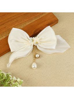Asthetika Kids - Girls White Bow Tassels Hair Clip (3-12 Years)