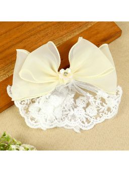 Asthetika Kids - Girls Cream Floral Charm Bow Hair Clip (3-12 Years)