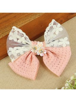 Asthetika Kids - Girls Peach Floral Charm Bow Hair Clip (3-12 Years)