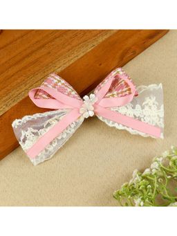 Asthetika Kids - Girls Pink Floral Charm Bow Hair Clip (3-12 Years)
