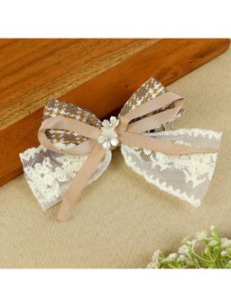Asthetika Kids - Girls Brown Floral Charm Bow Hair Clip (3-12 Years)