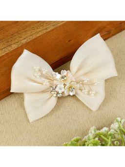 Asthetika Kids - Girls Off White Floral Charm Bow Hair Clip (3-12 Years)