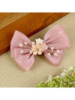 Asthetika Kids - Girls Pink Floral Charm Bow Hair Clip (3-12 Years)
