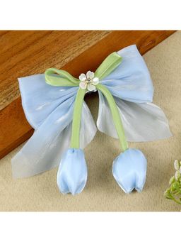 Asthetika Kids - Girls Blue Floral Charm Bow Hair Clip (3-12 Years)