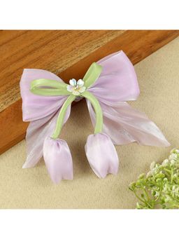 Asthetika Kids - Girls Purple Floral Charm Bow Hair Clip (3-12 Years)