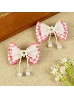 Asthetika Kids - Girls Pink Bow Tassels Hair Clips (Pack Of 2) (3-12 Years)