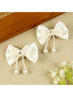 Asthetika Kids - Girls White Bow Tassels Hair Clips (Pack Of 2) (3-12 Years)