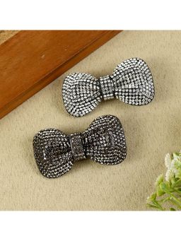 Asthetika Kids - Girls Black Crystal Studded Hair Clips (Pack Of 2) (3-12 Years)