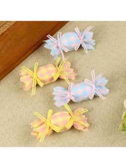 Asthetika Kids - Girls Multi-Color Fabric Candy Hair Clips (Pack Of 4) (3-12 Years)