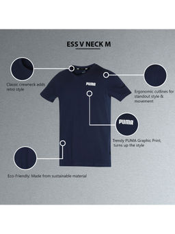 Puma - Ess V Neck Mens Navy Blue Casual T-shirt