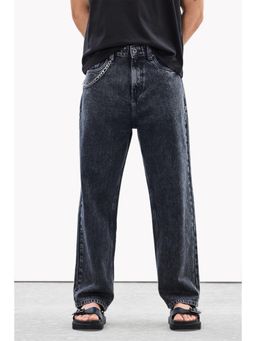 Snitch - Mens Charcoal Grey Acid Wash Relaxed Casual Jeans