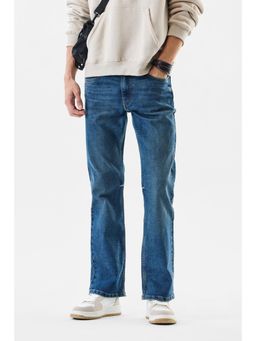 Snitch - Mens Blue Washed Bootcut Casual Jeans