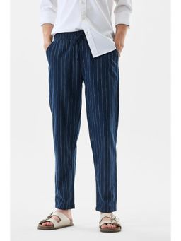 Snitch - Mens Navy Blue Stripes Straight Casual Trouser