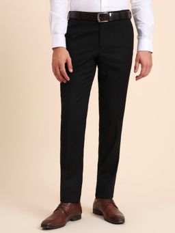 Metal - Slim Fit Solid Black Terry Rayon Formal Trouser