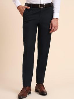 Metal - Slim Fit Solid Petrol Blue Terry Rayon Formal Trouser