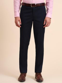 Metal - Slim Fit Solid Blue Terry Rayon Formal Trouser