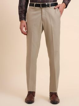 Greenfibre - Slim Fit Solid Fawn Viscose Blend Formal Trouser