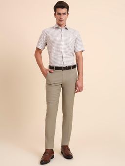 Greenfibre - Super Slim Fit Solid Beige Viscose Blend Formal Trouser