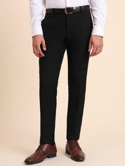 Greenfibre - Super Slim Fit Solid Black Viscose Blend Formal Trouser