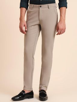 JB Studio - Slim Fit Solid Beige Polyster Blend Club Wear Trouser