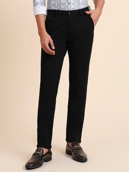 JB Studio - Slim Fit Solid Black Terry Rayon Club Wear Trouser