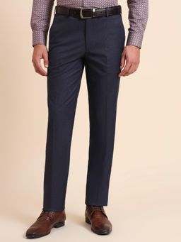 JB Studio - Slim Fit Solid Royal Blue Viscose Blend Formal Trouser