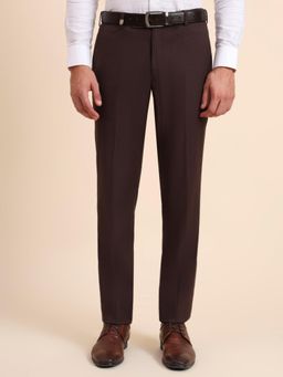 JB Studio - Slim Fit Solid Brown Viscose Blend Formal Trouser