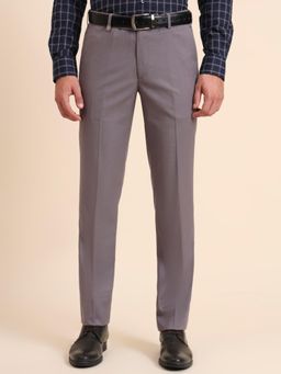 JB Studio - Slim Fit Solid Light Grey Viscose Blend Formal Trouser