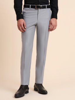 Metal - Slim Fit Solid Light Grey Terry Rayon Formal Trouser