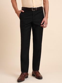 Metal - Slim Fit Solid Black Terry Rayon Formal Trouser