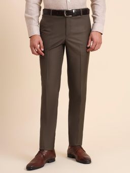 Metal - Slim Fit Solid Brown Terry Rayon Formal Trouser