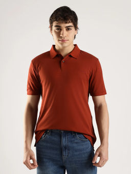 Calvin Klein - Solid Regular Fit Cotton Rust Polo T-shirt