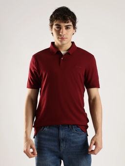 Calvin Klein - Solid Regular Fit Cotton Maroon Polo T-shirt