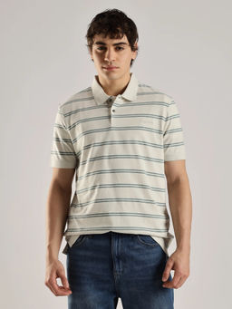 Calvin Klein - Striped Regular Fit Cotton Off White Polo T-shirt