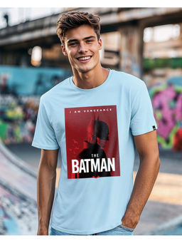Bewakoof - Official DC Men's Sky Blue Batman Poster Graphic Printed T-shirt