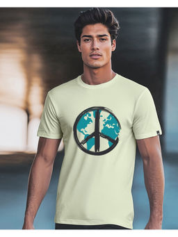 Bewakoof - Men's Fog Green World Peace Graphic Printed T-shirt