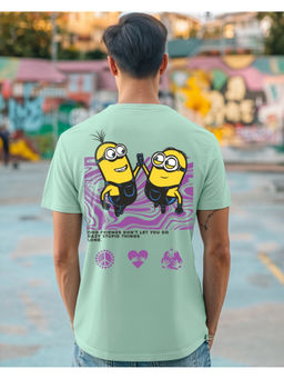 Bewakoof - Official Minions Men's Iceberg Green Best Buds Graphic Printed T-shirt