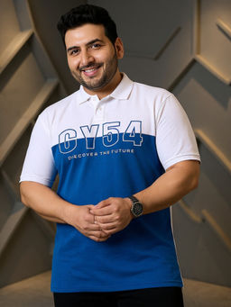 Club York - White & Blue Polo Neck T-shirt