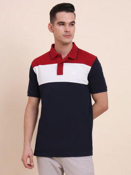 Greenfibre - Navy Blue And White Slim Fit Polo T-shirt