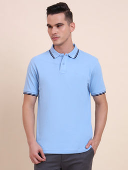 Greenfibre - Blue Solid Slim Fit Polo T-Shirt