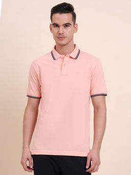Greenfibre - Peach Solid Slim Fit Polo T-Shirt
