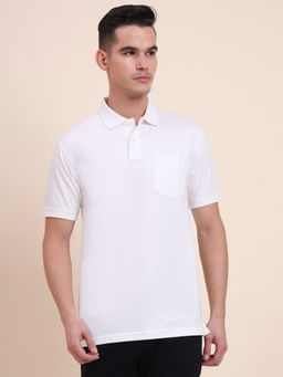 Greenfibre - White Cotton Blend Regular Fit Polo T-shirt