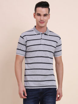 Greenfibre - Grey And Black Striped Slim Fit Polo T-shirt