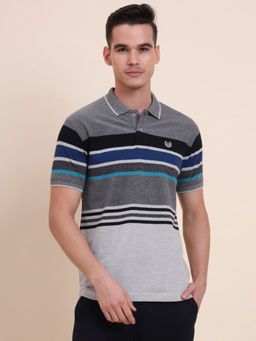 Greenfibre - Grey And Royal Blue Striped Polo T-shirt