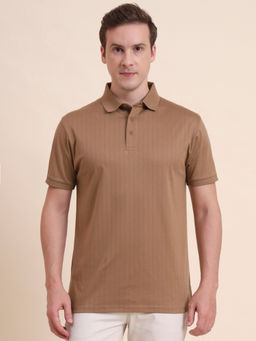 JadeBlue - Khaki Stripes Regular Fit Polo T-shirt