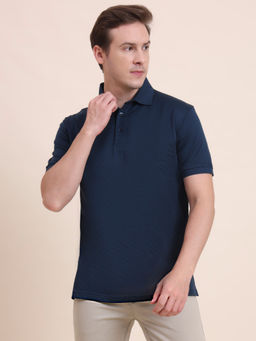JadeBlue - Navy Blue Printed Polo T-Shirt