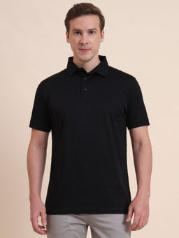 JadeBlue - Black Solid Regular Fit Polo T-Shirt