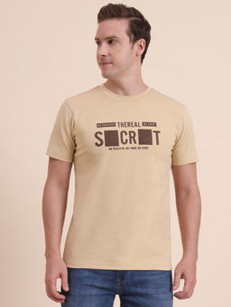 JadeBlue - Beige Typography Print Slim Fit T-shirt