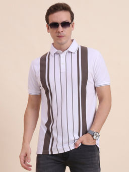 JadeBlue - White And Brown Striped Polo T-shirt